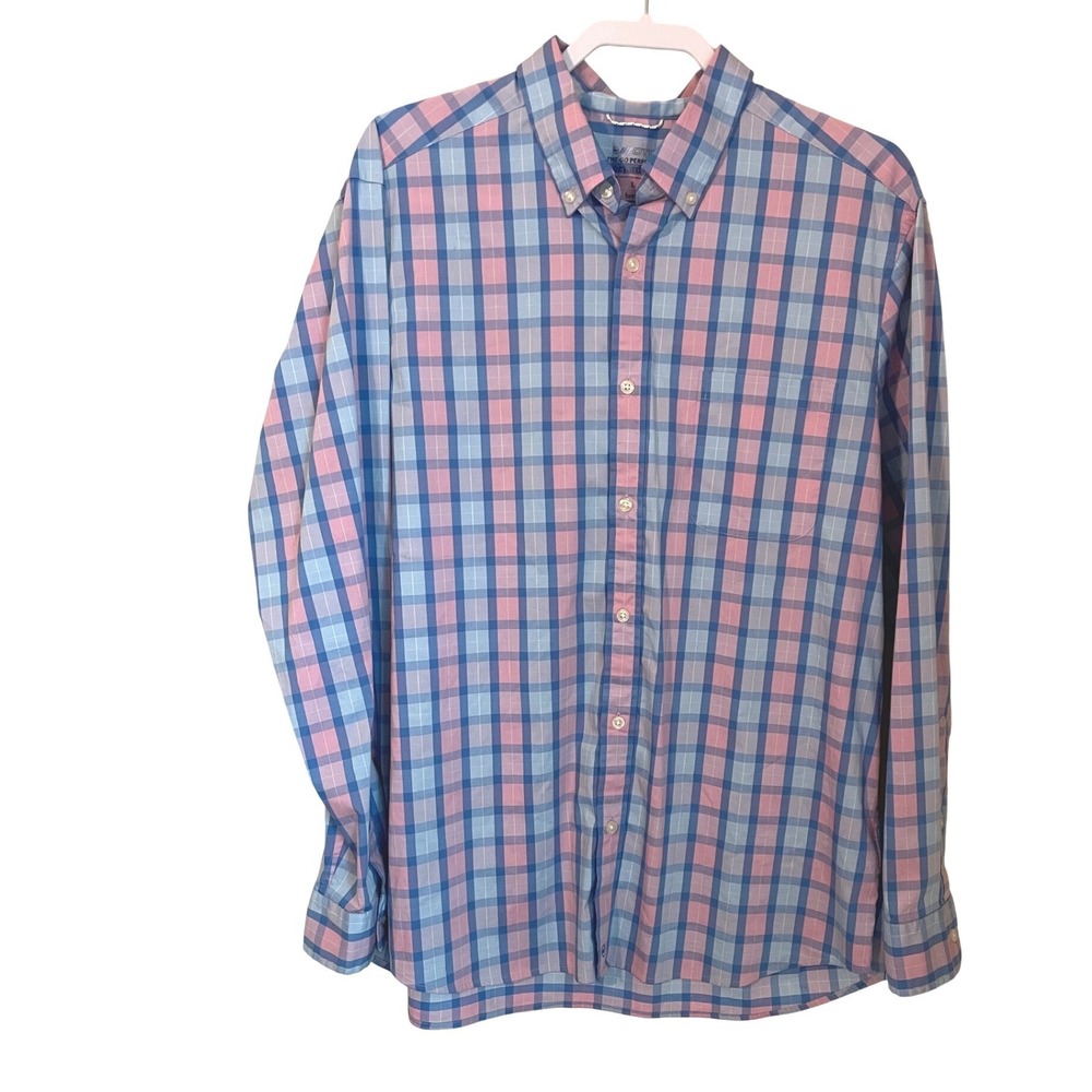 Vineyard Vines On-The-Go Performance brrr Plaid Shirt Blue Pink Mens Size L